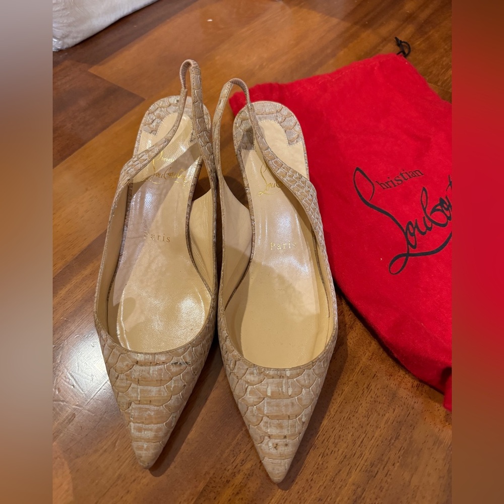 Christian Louboutin croc embossed sling back kittenheels